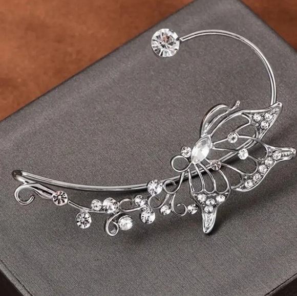 LEFT Butterfly Cuff Earring Wrap No Piercing Zircon Crystal Clip Wedding Boho - Picture 4 of 10